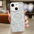 For iPhone 15 Spring Garden MagSafe TPU Phone Case(F06 Blue White Flowers)