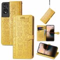 For TCL 40 NXTpaper 5G Cat and Dog Embossed Leather Phone Case(Yellow)