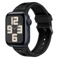 For Apple Watch SE 2023 44mm Breathable Stainless Steel Mesh TPU Watch Band(Black Black)