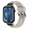 For  Apple Watch Series 9 45mm Breathable Stainless Steel Mesh TPU Watch Band(Starlight Black)