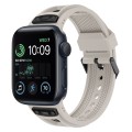 For Apple Watch SE 2022 44mm Breathable Stainless Steel Mesh TPU Watch Band(Starlight Black)