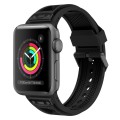 For Apple Watch Series 3 42mm Breathable Stainless Steel Mesh TPU Watch Band(Black Black)