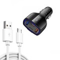 P49 53W PD20W Type-C + USB 4-port Car Charger with USB to Micro USB Data Cable(Black)