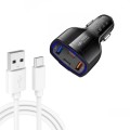 P49 53W PD20W Type-C + USB 4-port Car Charger with USB to Type-C Data Cable(Black)