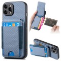 For iPhone 15 Pro Max Carbon Fiber Vertical Flip Wallet Stand Phone Case(Blue)