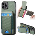 For iPhone 15 Pro Max Carbon Fiber Vertical Flip Wallet Stand Phone Case(Green)