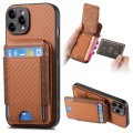 For iPhone 13 Pro Max Carbon Fiber Vertical Flip Wallet Stand Phone Case(Brown)