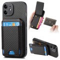 For iPhone 12 Carbon Fiber Vertical Flip Wallet Stand Phone Case(Black)
