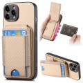 For iPhone 12 Pro Carbon Fiber Vertical Flip Wallet Stand Phone Case(Khaki)