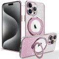 For iPhone 15 Pro Rotation MagSafe Holder Gradient Glitter TPU Phone Case(Pink)