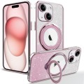 For iPhone 15 Plus Rotation MagSafe Holder Gradient Glitter TPU Phone Case(Pink)