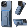 For iPhone 15 Pro Max Carbon Fiber Fold Stand Elastic Card Bag Phone Case(Blue)