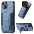 For iPhone 15 Plus Carbon Fiber Fold Stand Elastic Card Bag Phone Case(Blue)