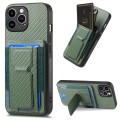 For iPhone 12 Pro Carbon Fiber Fold Stand Elastic Card Bag Phone Case(Green)