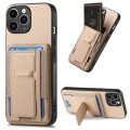 For iPhone 11 Pro Max Carbon Fiber Fold Stand Elastic Card Bag Phone Case(Khaki)