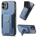 For iPhone 11 Carbon Fiber Fold Stand Elastic Card Bag Phone Case(Blue)
