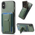 For iPhone XS Max Carbon Fiber Fold Stand Elastic Card Bag Phone Case(Green)