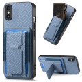 For iPhone X / XS Carbon Fiber Fold Stand Elastic Card Bag Phone Case(Blue)