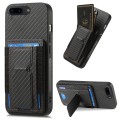 For iPhone 7 Plus / 8 Plus Carbon Fiber Fold Stand Elastic Card Bag Phone Case(Black)