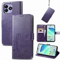 For UMIDIGI G5 Four-leaf Clasp Embossed Buckle Leather Phone Case(Purple)