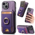 For iPhone 15 Plus Retro Splitable Magnetic Stand Card Bag Leather Phone Case(Purple)