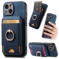 For iPhone 15 Plus Retro Splitable Magnetic Stand Card Bag Leather Phone Case(Blue)