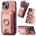 For iPhone 14 Plus Retro Splitable Magnetic Stand Card Bag Leather Phone Case(Pink)