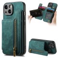 For iPhone 14 Plus Retro Leather Zipper Wallet Back Phone Case(Green)