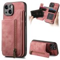 For iPhone 14 Retro Leather Zipper Wallet Back Phone Case(Pink)