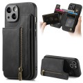 For iPhone 14 Retro Leather Zipper Wallet Back Phone Case(Black)