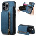 For iPhone 14 Pro Retro Leather Zipper Wallet Back Phone Case(Blue)