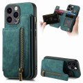 For iPhone 13 Pro Max Retro Leather Zipper Wallet Back Phone Case(Green)