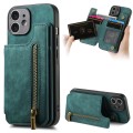 For iPhone 12 Retro Leather Zipper Wallet Back Phone Case(Green)
