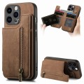 For iPhone 12 Pro Max Retro Leather Zipper Wallet Back Phone Case(Brown)