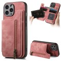 For iPhone 11 Pro  Max Retro Leather Zipper Wallet Back Phone Case(Pink)