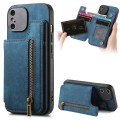 For iPhone XS Max Retro Leather Zipper Wallet Back Phone Case(Blue)