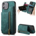 For iPhone XS Max Retro Leather Zipper Wallet Back Phone Case(Green)
