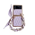 For Samsung Galaxy Z Flip3 Checkered Scarf Bracelet Phone Case(Purple)