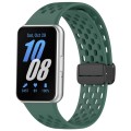 For Samsung Galaxy Fit 3 Hole Style Magnetic Folding Buckle Silicone Watch Band(Dark Green)