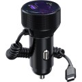 K18B 12-24V Car Charger USB+Type-C Dual Port Charging Adapter with PD 30W Type-C Spring Cable