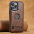 For iPhone 15 Pro Max Suteni G2 Magsafe Oil Wax Leather Back Phone Case with Holder(Brown)