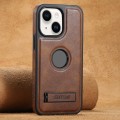 For iPhone 13 Suteni G2 Magsafe Oil Wax Leather Back Phone Case with Holder(Brown)