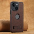 For iPhone 14 Plus Suteni G2 Magsafe Litchi Texture Leather Back Phone Case with Holder(Brown)