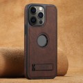 For iPhone 12 Pro Max Suteni G2 Magsafe Litchi Texture Leather Back Phone Case with Holder(Brown)