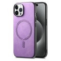 For iPhone 15 Pro Max Solid Color Retro Magsafe PU Back Cover Phone Case(Purple)