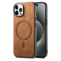 For iPhone 15 Pro Max Solid Color Retro Magsafe PU Back Cover Phone Case(Brown)