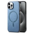 For iPhone 15 Pro Solid Color Retro Magsafe PU Back Cover Phone Case(Blue)