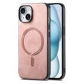 For iPhone 15 Plus Solid Color Retro Magsafe PU Back Cover Phone Case(Pink)