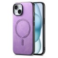 For iPhone 15 Solid Color Retro Magsafe PU Back Cover Phone Case(Purple)