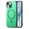 For iPhone 15 Solid Color Retro Magsafe PU Back Cover Phone Case(Green)